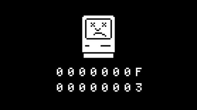 ▲ Macintosh II 版本之前电脑崩溃会显示的‘Sad Mac’图像。 图片来自：Wiki