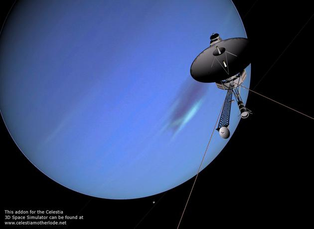 　　模拟效果图：1989年美国宇航局旅行者-2号探测器抵达海王星，这是迄今人类对这颗星球的唯一一次探测