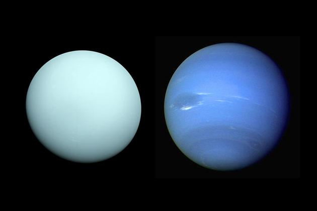 美国宇航局正在规划未来15~20年开展天王星或海王星探测计划。左图为天王星，右图海王星