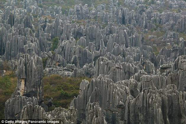 图中是中国云南省的石林，科学家推测这种灰岩地层可能也存在于土卫六。