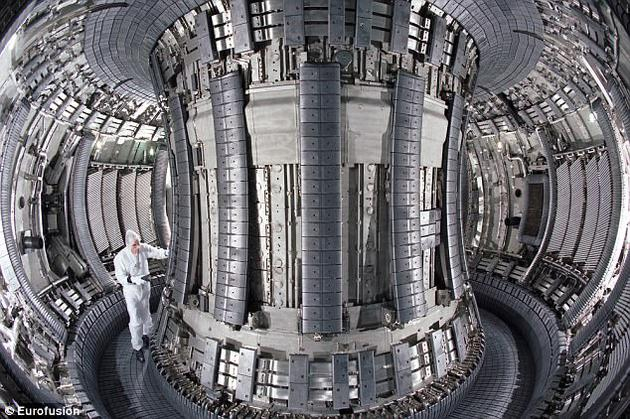 　　“逃逸电子”其实是具有极高能量的带电粒子，能够在聚变反应堆中毫无预警地加速，并摧毁反应堆的外墙，比如图中英国的托卡马克核聚变装置——欧洲联合环（JET）——的金属外墙。