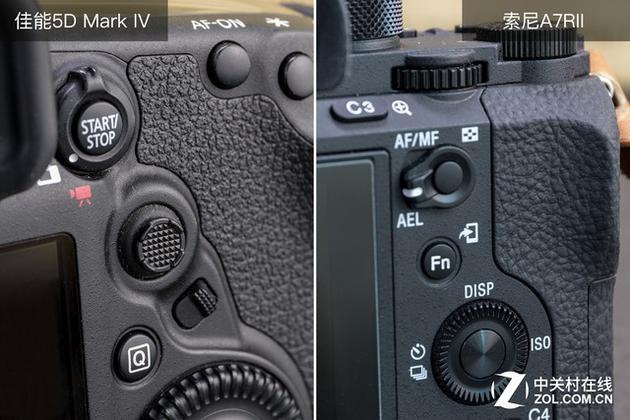 佳能5D&nbsp;Mark&nbsp;IV（左）使用摇杆选择焦点，索尼A7RII（右）通过方向按键选择焦点