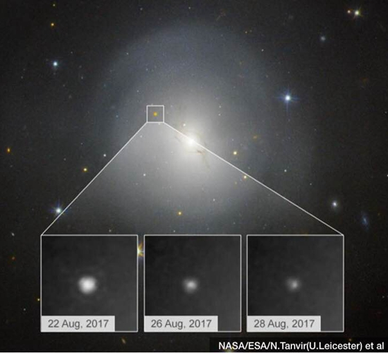 哈勃望远镜观测到的中子星并合的光逐渐减弱。