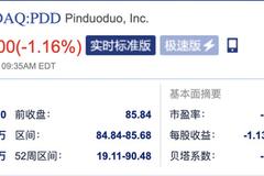 拼多多开盘报85美元 当前跌1.16%