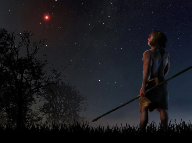 　　7万年前，一个名为舒尔茨星的联星系统穿过了太阳系的奥尔特云，该系统正处在其核心氢聚变点燃的边缘。然而，与图中不同的是，当时它并不可能被人类的肉眼看到。如今，舒尔茨星距离地球约20光年。据目前所知，没有任何黑洞比它更靠近地球。