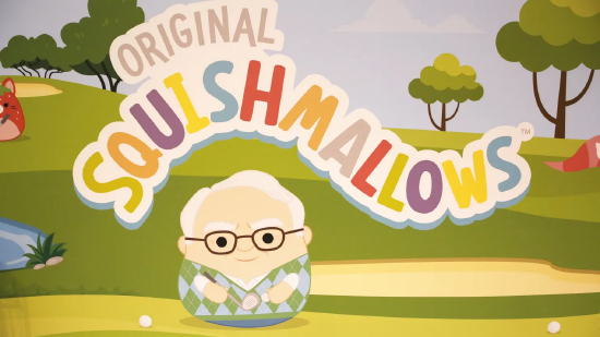 2025 年 5 月 2 日，在内布拉斯加州奥马哈举行的伯克希尔・哈撒韦公司年度股东大会上的 Squishmallows 品牌标识。