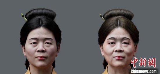 5月18日，湖南博物院首次公开发布“辛追夫人”3D数字人形象，分别为年龄约35岁的全身坐姿版和50岁左右的头部形象。图为“辛追夫人”约35岁（左）和50岁左右的头部形象对比。（湖南博物院供图）