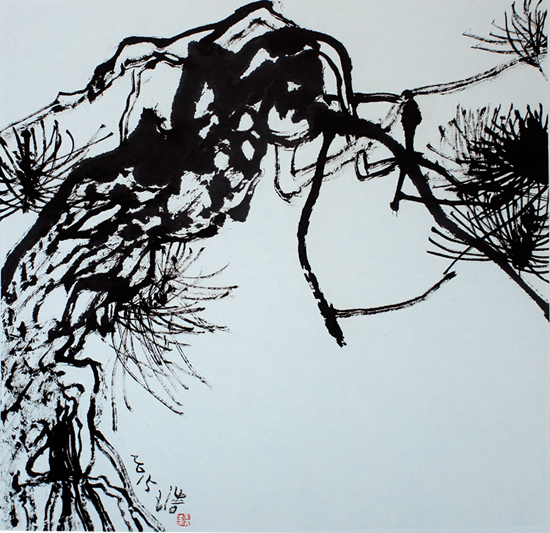 王浩 松 48x48cm 宣纸 水墨 2015年