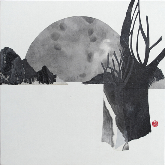 雪朴（韩国） Lonely Trees -01 30x30cm 宣纸上墨水,拼贴 2015