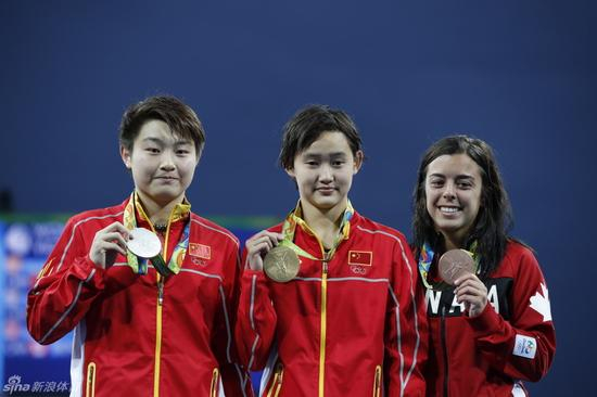 里约奥运会跳水女子10米跳台决赛，中国选手任茜、司雅杰包揽冠亚军。