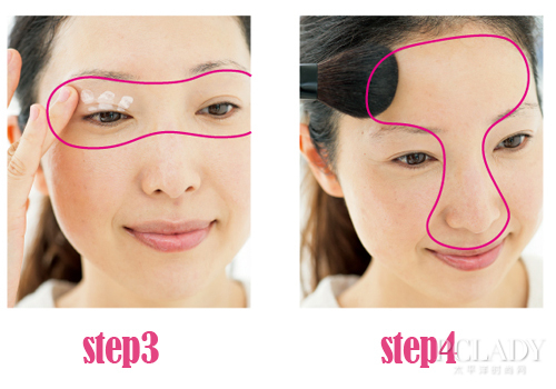 将遮瑕产品轻点于上眼皮，提亮眼部妆容