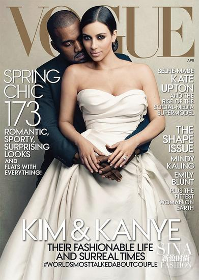 卡戴珊被坎爷环抱着登上VOGUE封面