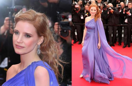 杰西卡-查斯坦(Jessica Chastain)佩戴通灵珠宝STARLET(红毯)系列钻饰亮相戛纳