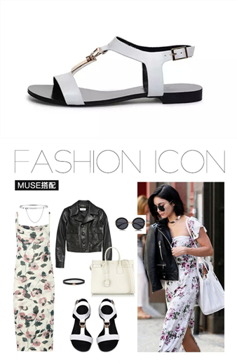 　　真皮金属扣罗马凉鞋