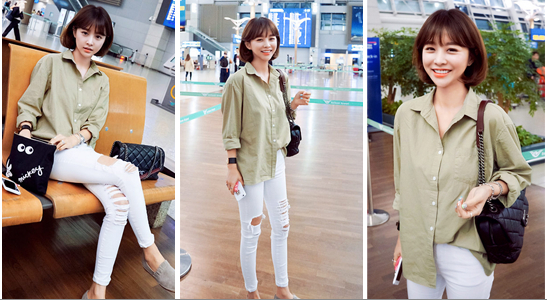 优雅纯色翻领系扣衬衫无论是裙装还是裤装，都能轻松胜任