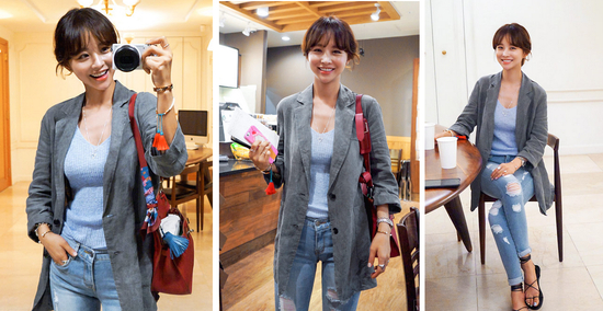 纯色翻领开衩下摆宽松外套搭配纯色针织背心，演绎优雅柔情的女性魅力！