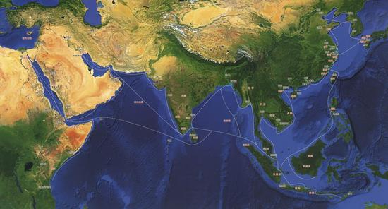 宋元时期海上丝绸之路示意图
