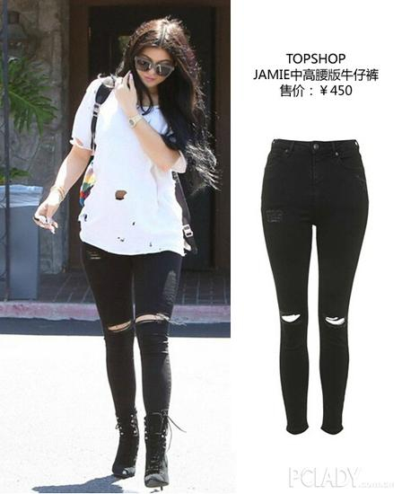 凯莉-詹娜穿TOPSHOP牛仔裤