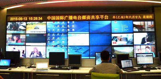 中国国际广播电台“媒资共享平台”。（中国网信网 郭子涵 摄）