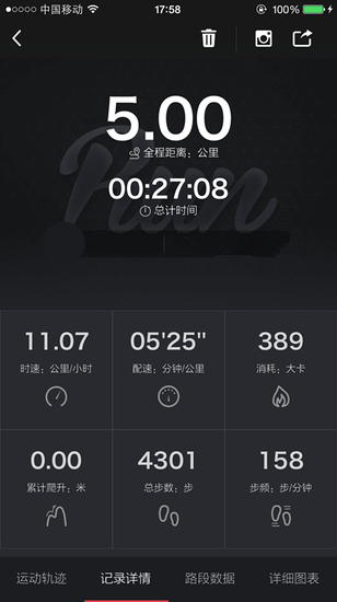 运动详细记录。