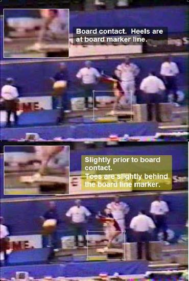 截图一：桑兰起跳瞬间，罗马尼亚教练站在其对立面