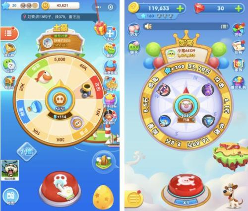 ▲左：《海盗来了》游戏界面图；右：《猪来了》界面图（图/游戏截图）