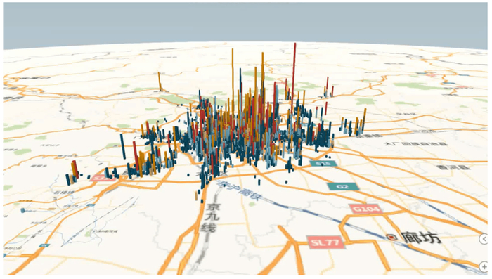图：北京市租房价格热力图（单位：元/平方米） 数据来源：安居客网站