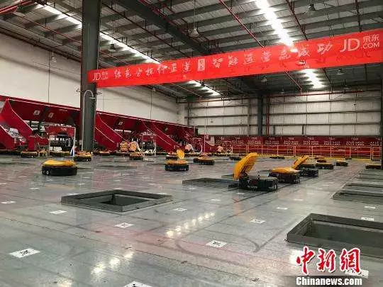 　位于广东省东莞市的京东麻涌机器人分拣中心 中新网 许青青摄