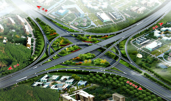中铁十八局集团四公司承建的深圳外环高速一期6标段黎光互通立交效果图。