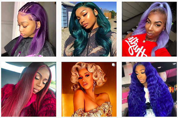 Instagram上黑人女性晒出的假发。