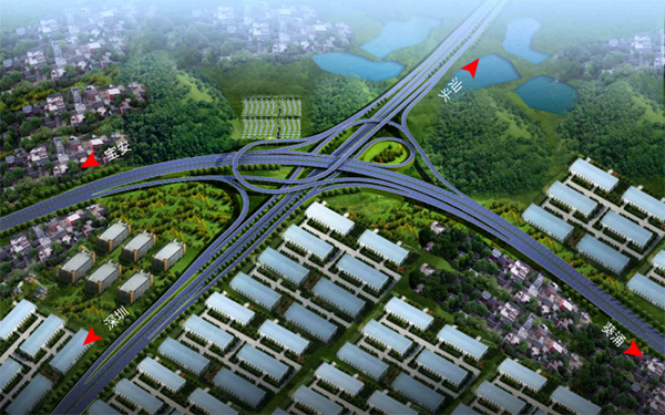 中铁十八局集团市政公司承建的深圳外环高速二期10标段坑梓东互通立交效果图。