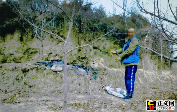 犯罪嫌疑人指认挖坟地点。