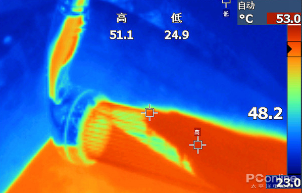设定温度为50℃，可见实际温差很小