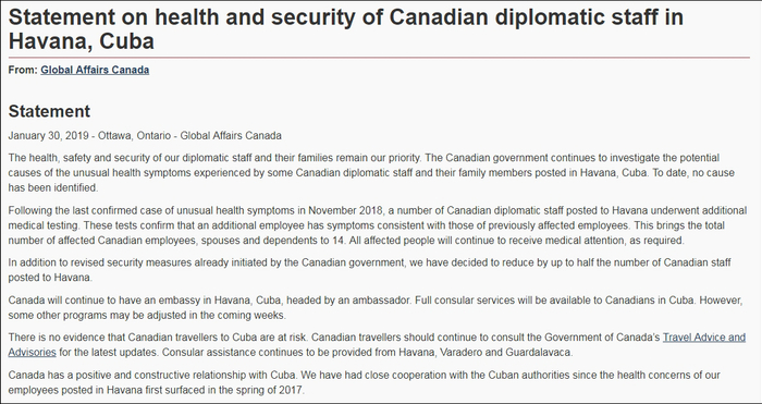 加拿大政府网站上的声明