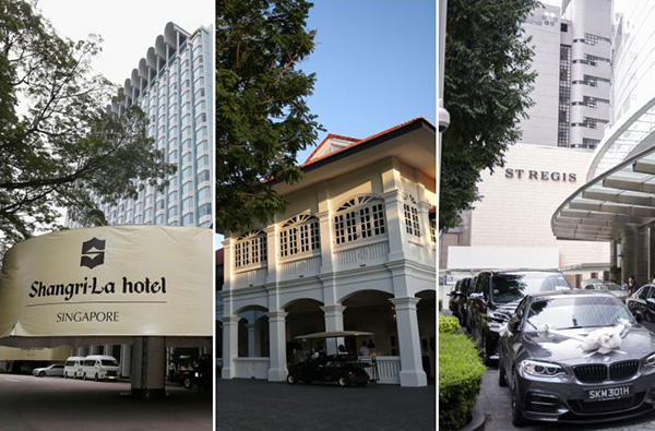 新加坡香格里拉酒店、嘉佩乐酒店、瑞吉酒店（左起）。海峡时报 图