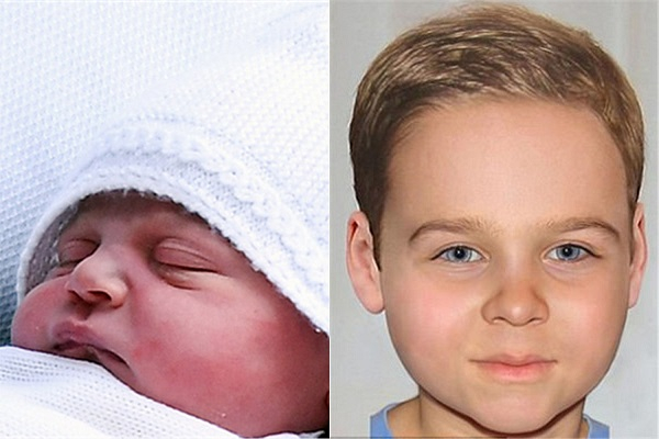 图左为路易王子目前长相，图右为预测画像