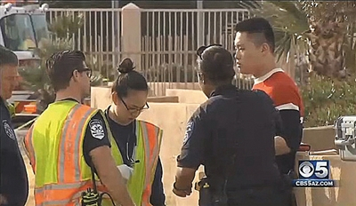 亚利桑那州坦佩市警方在案发现场调查。视频截图