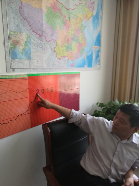 近年来的大蒜价格走势统计图占据了杨桂华办公室的整整一面墙。