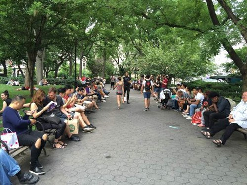 纽约中央公园聚集了大批游戏玩家。(美国《世界日报》/洪群超 摄)