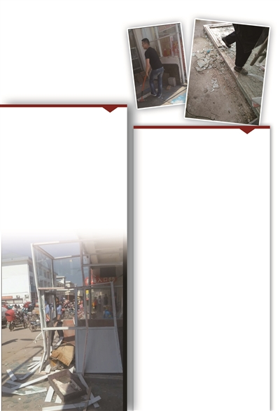  早餐店的违建被拆除。 视频截图