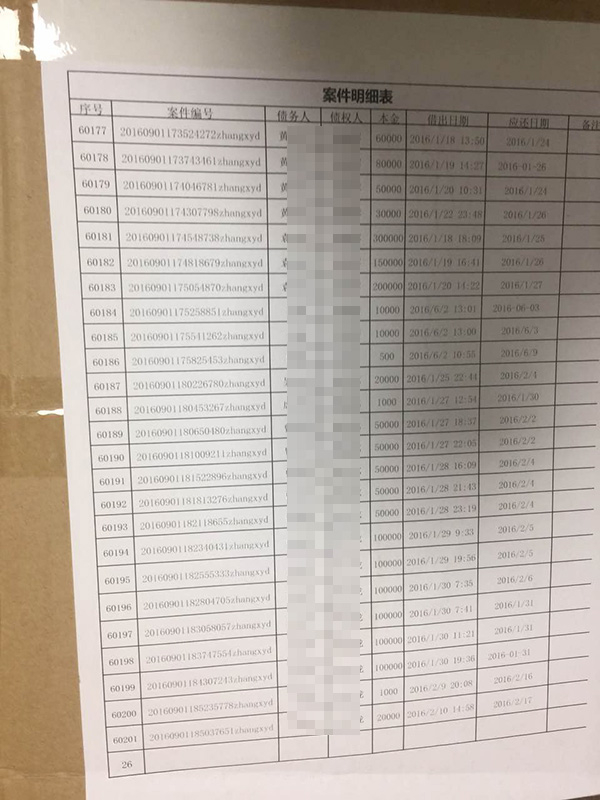 借贷宝诉讼材料中的案件明细。