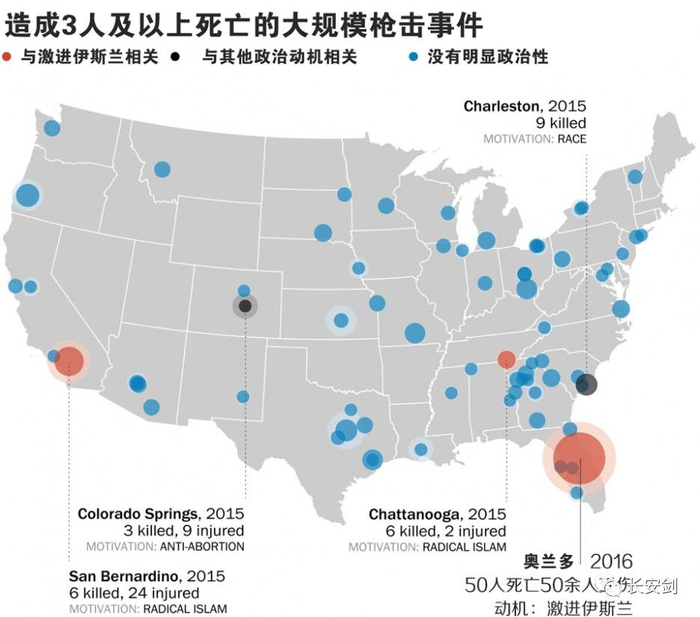 图：美国2015年较大规模枪击事件统计。