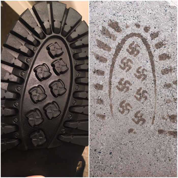 疑似现纳粹符号的鞋底和鞋印