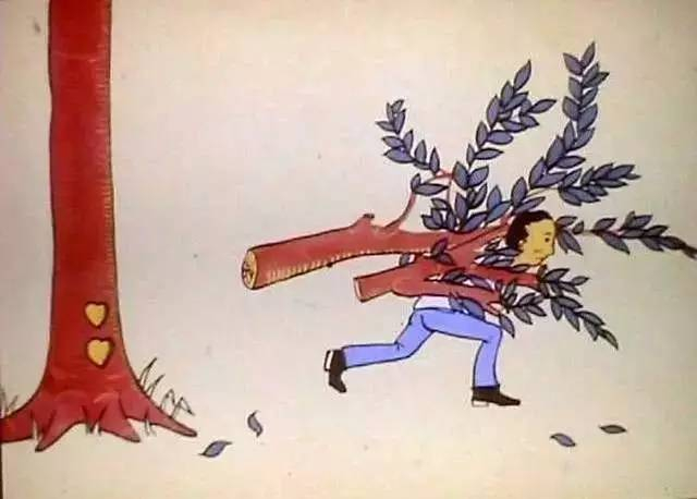 于是男孩砍下了他的树枝，把树枝带走，去盖房子。