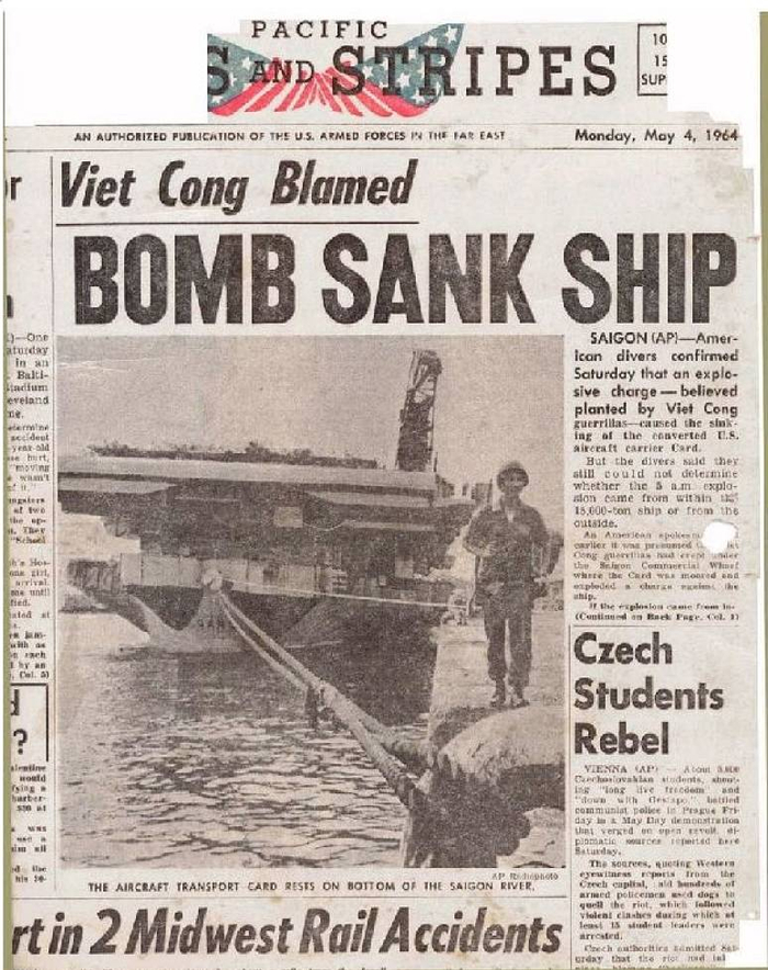 1964年5月4日，美军关于卡德号被炸坐沉的报道。