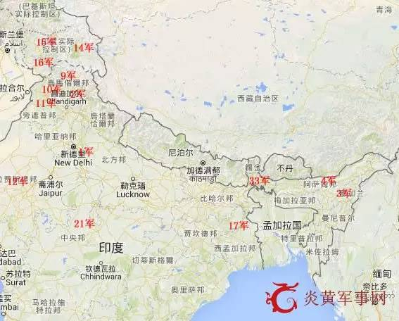 印军在中印边界的军力部署示意图