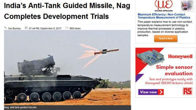 图片：防务世界网刊登的印度“毒蛇”反坦克导弹研发试验结束，这种1983年开始研制的反坦克导弹离修成正果还差一口气。