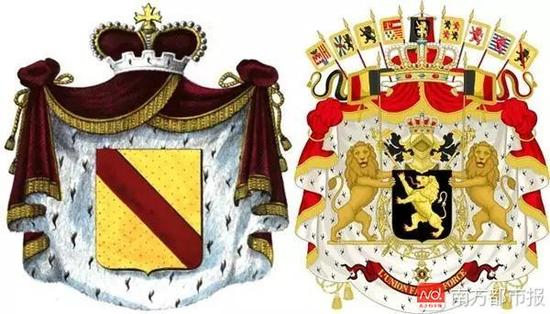  左：比利时利涅家族 右：比利时王室（图片来源于wikipedia）