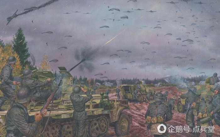 近卫空降第5旅正好降落在德军机械化部队头顶上，迎接他们的只有炙热的弹头弹片和死亡的火力网。