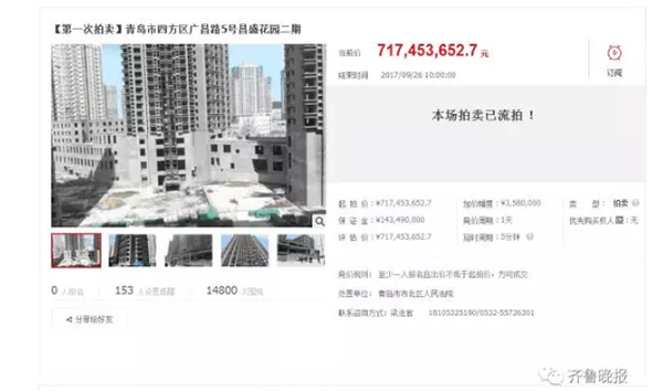 9月26日10时以后，拍卖页面显示昌盛花园二期项目一拍流拍。